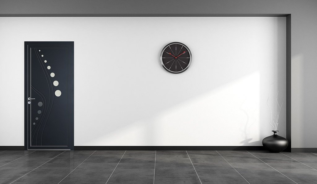 porte d'entrée en alu noir avec motifs