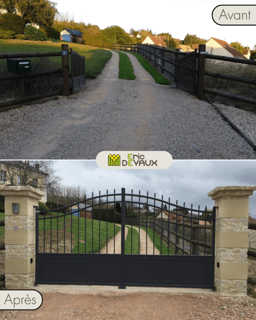 nouveau portail et piliers pour une entrée de propriété