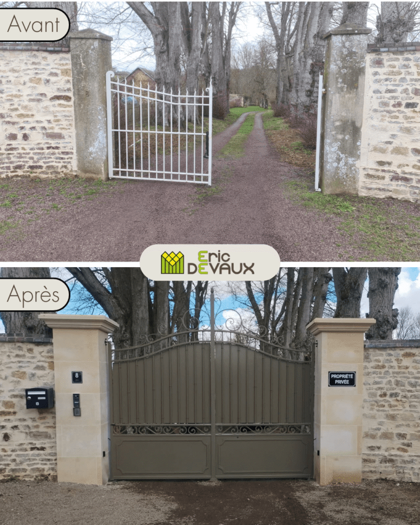 Exemple de chantier avant après d'un portail sur mesure